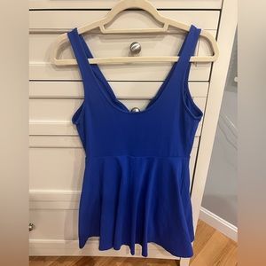 EUC: Fit and flare, deep v plunge royal blue skirt, express size medium